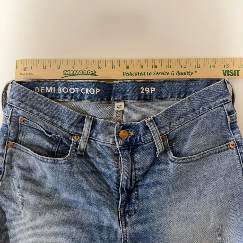 J.Crew Demi Boot Crop Jeans Womens 29P Blue Denim Frayed Hem Petite